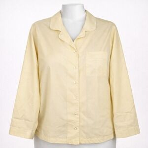 Y2K Butter Yellow Pajama Top Women's‎ M Button Up Sleep Shirt Coquette Lace Y2K